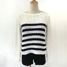 Rebecca Taylor Navy Blue White Striped Cotton Sweater Ribbed Small 