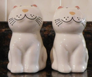 Fat Cat Kitty Salt Pepper Shakers With Stoppers White Made in Brazil - Picture 1 of 8