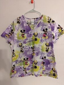 Medical Smock Scrub Top Cartoon Mickey and Minnie Mouse Endless Summer Size XL 