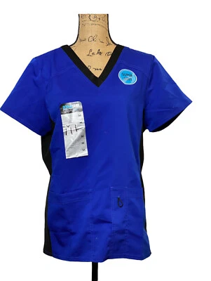 ScrubStar Flex Fit Women's Size Medium Premium V-Neck Wrap Top Blue Black 3416 - Image 1 of 4