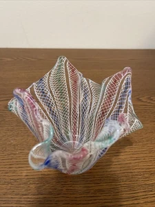 Vintage 4.5” Hand Blown Murano Venini Style Italian  Art Glass Handkerchief Vase - Picture 1 of 8