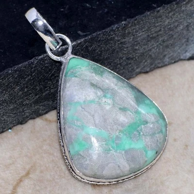 Colgante enchapado en plata 925 Variscita 1,9" joyería llamativa GW Foto 1 de 3