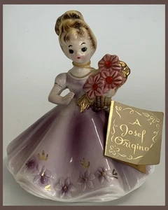 Vintage JOSEF ORIGINALS luglio rubino bambina statuina abito lavanda con etichetta orig - Foto 1 di 12
