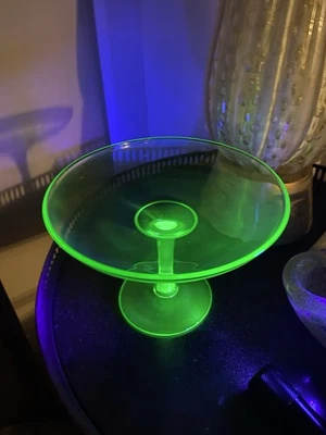 Uranium Green Depression Era Glass  Pedestal Candy Dish/Compote - Image 1 of 4