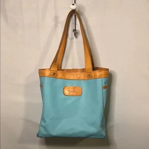 Jon Hart Design Reisetasche links Ufer Nylon Canvas hellbraun Leder blau Tasche Tragetasche - Bild 1 von 9