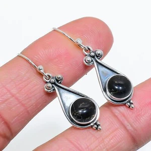 Copper Black Turquoise Gemstone 925 Sterling Silver Jewelry Earring - Picture 1 of 4