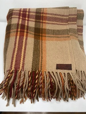 Vintage Pendleton Wool Cayuse Indian Blanket 1920s 30s Tan Plaid Fringe 55 x 70 - Image 1 of 4