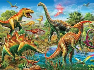 Jigsaw Puzzle Animal Dinosaur Jurassic Playground 300 EZ oversize piece NEW - Picture 1 of 1