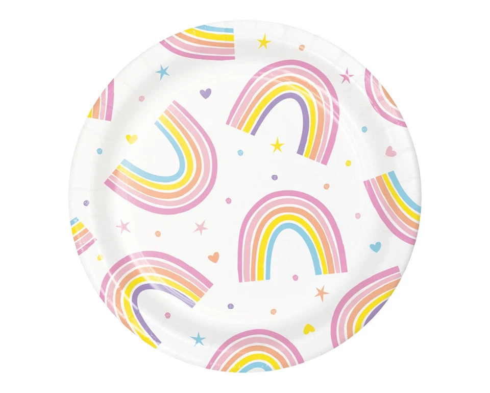 Happy Rainbow Party Snack/Dessert Plates 8pk 17cm  Happy Rainbow Party Supplies  - Image 1 of 1