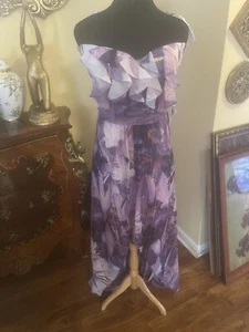JS Collections Purple Asymmetrical Floral Ruffle Maxi Dress NWT - Size 14 - Picture 1 of 9