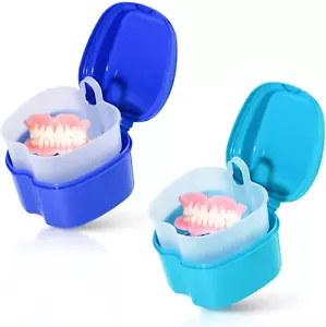 2 Pack Colors Denture Bath Case Cup Box Holder Storage Soak Container with Strai - Picture 1 of 12