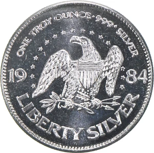 1984 Liberty .999 fine Silver 1 Troy Ounce A Mark Silver Art Round - Picture 1 of 2