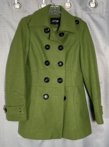 APT 9 Pea coat Womens S Green Button Winter Mid-Length Collared Double Breasted - Picture 1 of 12