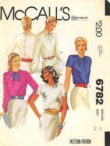 McCall's 6782 Set of Blouses w Ribbon Ties, Collar, Sunburst Neckline Sz 12 UC - Picture 1 of 5