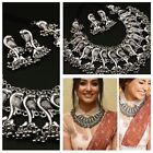 Bollywood Indian Oxidised Silver Fish Ghungroo Necklace Stud Earrings Jhumki Set