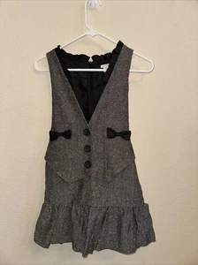 NWT KC Parker Girls Woven Jumper Dress Size 10 Gray One Piece With Bows  - Picture 1 of 3