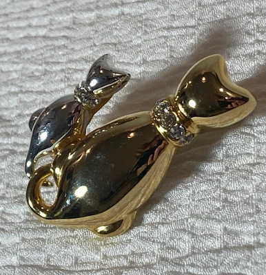 Broche De Colección Tono Dorado Sentado Mamá Gato con Tono Plateado Gatito Pin Estrás Cuello Foto 1 de 4