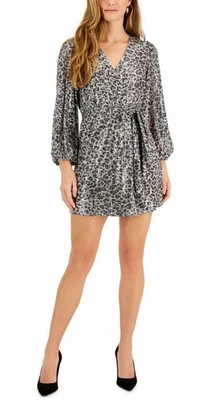 Mini vestido envolvente de fiesta Taylor para mujer 8P plateado con lentejuelas pequeño sin cinturón B45 Foto 1 de 4