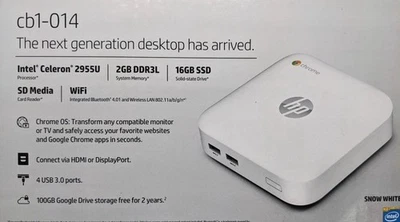 HP Chromebox Mini PC Celeron 2955U @1.4GHz 4GB RAM 16GB SSD - Image 1 of 2
