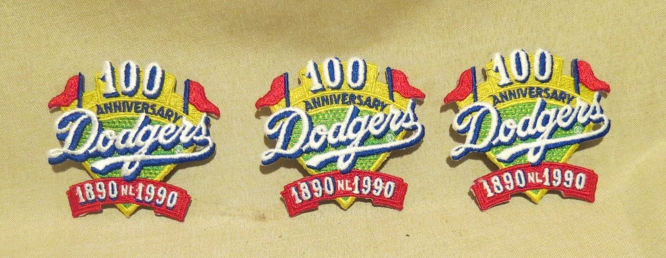 3 VINTAGE Los Angeles Dodgers Patch Iron On 100th Anniversary 1990 Embroidered - Image 1 of 1