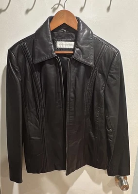 Jones New York Women's Size Medium Black Soft Leather Jacket Classic Zip - Image 1 of 2