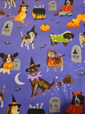 4 YARD 10" HALLOWEEN COSTUME PUPPIES DOG ANIMAL FLANNEL FABRIC SEWING RAG QUILT  - Image 1 of 4