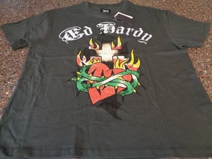 Ed Hardy Kreuz Herz kastiges T-Shirt SS Erwachsene Large anthrazit Strassdetail neu mit Etikett - Bild 1 von 11