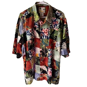Banana Cabana Hawaiian Camp Shirt Men XXL 100% Silk Patchwork Floral Loop Collar - Picture 1 of 16