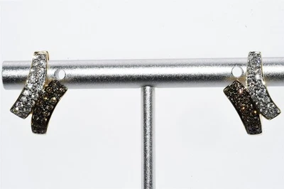 Brincos de argola Huggie de ouro 14K 0,85 CT natural branco e conhaque com desvio de diamante - Imagem 1 de 4