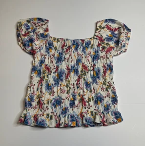 Old Navy Printed Cropped Puff-Sleeve Top Floral Blouse - Size Girls L (10-12) - Picture 1 of 6