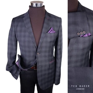 Ted Baker London Windowpane Gray Sport Coat Jacket Blazer Sz 4/40 2-button Wool - Picture 1 of 14