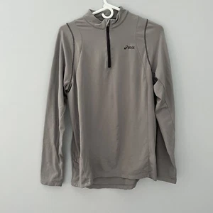 ASICS Sweater Adult Small Gray Running Long Sleeve Quarter Zip Pullover Mens - Picture 1 of 12