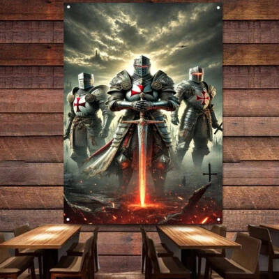 Knights Templar Wall Art Posters Prints Canvas Painting Vintage Home Decor Flag - Image 1 of 4