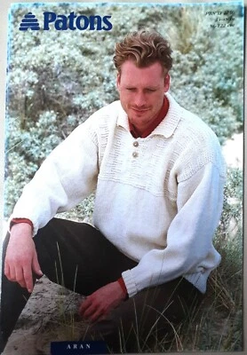 New Original Patons Aran Mens Sweater Knitting Pattern 2236 - Image 1 of 3