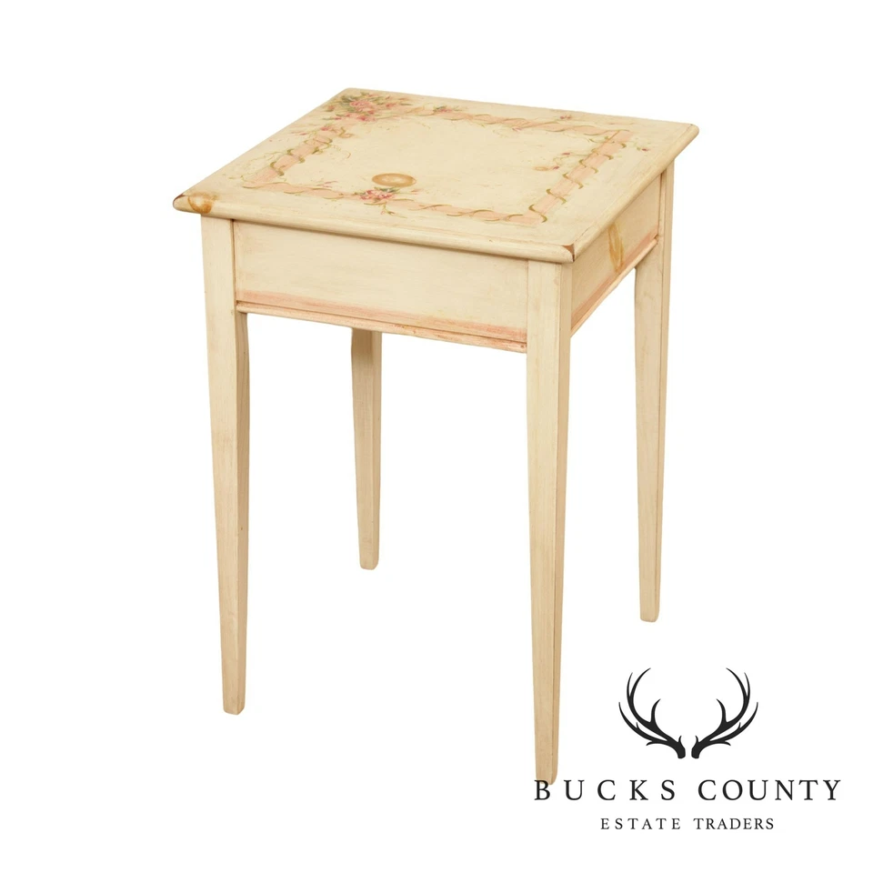 Mesa auxiliar cuadrada de pino pintada a mano floral Mastercraft Foto 1 de 4