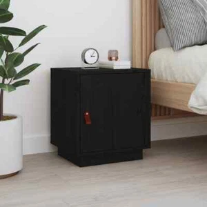 vidaXL Bedside Cabinet Black 40x34x45 cm Solid Wood Pine 02 UK HOT - Picture 1 of 10