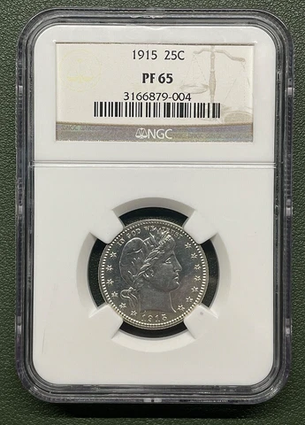 1915 PROOF BARBER QUARTER NGC PR65 - ONLY 450 PROOFS MINTED IN 1915 Cover