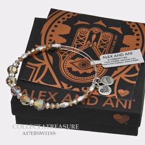 Auténtico Brazalete de Plata Brillante Alex and Ani Glow ii con Cuentas Swarovski - Imagen 1 de 1