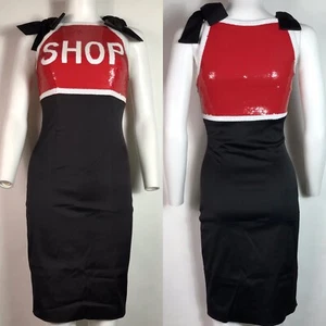 Vtg Moschino Black Sequin Stop Sign Dress XS - Picture 1 of 12