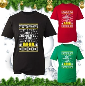 It's The Most Wonderful Time For A Beer Christmas T-Shirt Beer Drinking Xmas Top - Picture 1 of 5