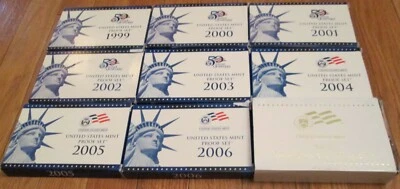 1999 2000 2001 2002 2003 2004 2005 2006 2007 Proof Set U.S Mint  9 Sets Box/COA  - Image 1 of 4
