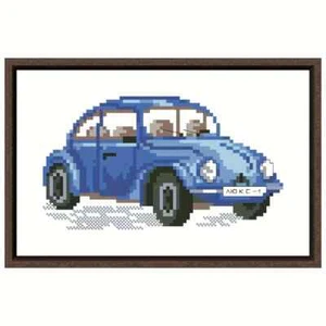Little Blue Car Cross Stitch Kit 19x12cm 14CT Cotton Threads - Picture 1 of 6