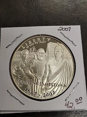 2007 P Jamestown 400th Anniversary Proof Commem 90% Silver Dollar $1 US Coin - Image 1 of 2
