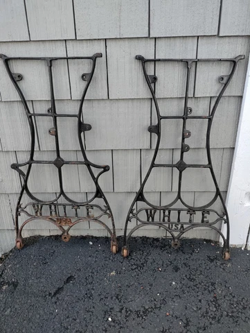Antique White Cast Iron Legs Industrial Steampunk Table Desk Sewing Treadle Cover