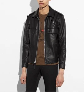 Coach Men’s Black Leather Officer Jacket Size: 46 Made In Italy - Picture 1 of 12