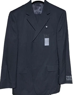 Andrew Fezza Black Stripe mens size 44 REG 37 W 100% worsted wool new W/tags - Image 1 of 4