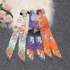 Mulberry Silk Foulard Scarves Elephant Giraffe Print Scarf Women Accessories 1pc - Picture 1 of 15