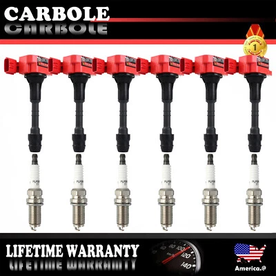 Paquete de 6 bobinas de encendido y bujías de iridio UF349 para Infiniti M35 G35 I35 FX35 V6 Foto 1 de 4