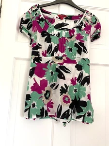 Monsoon Summer Top S14 Cotton/Silk Mix Cap Sleeves Pleats and Tie Details Pretty - Picture 1 of 4