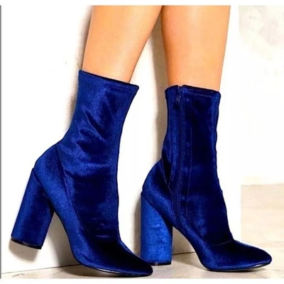 Steve Madden Edit Navy Velvet navy Blue High Heel Mid-Calf Sock Boots SZ 8  - Imagem 1 de 4